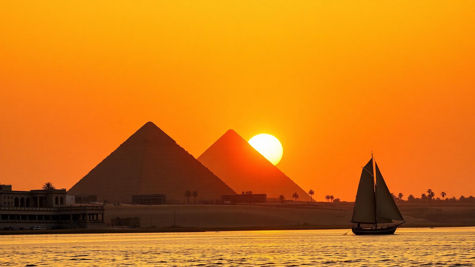 Great Pyramids of Giza at sunset