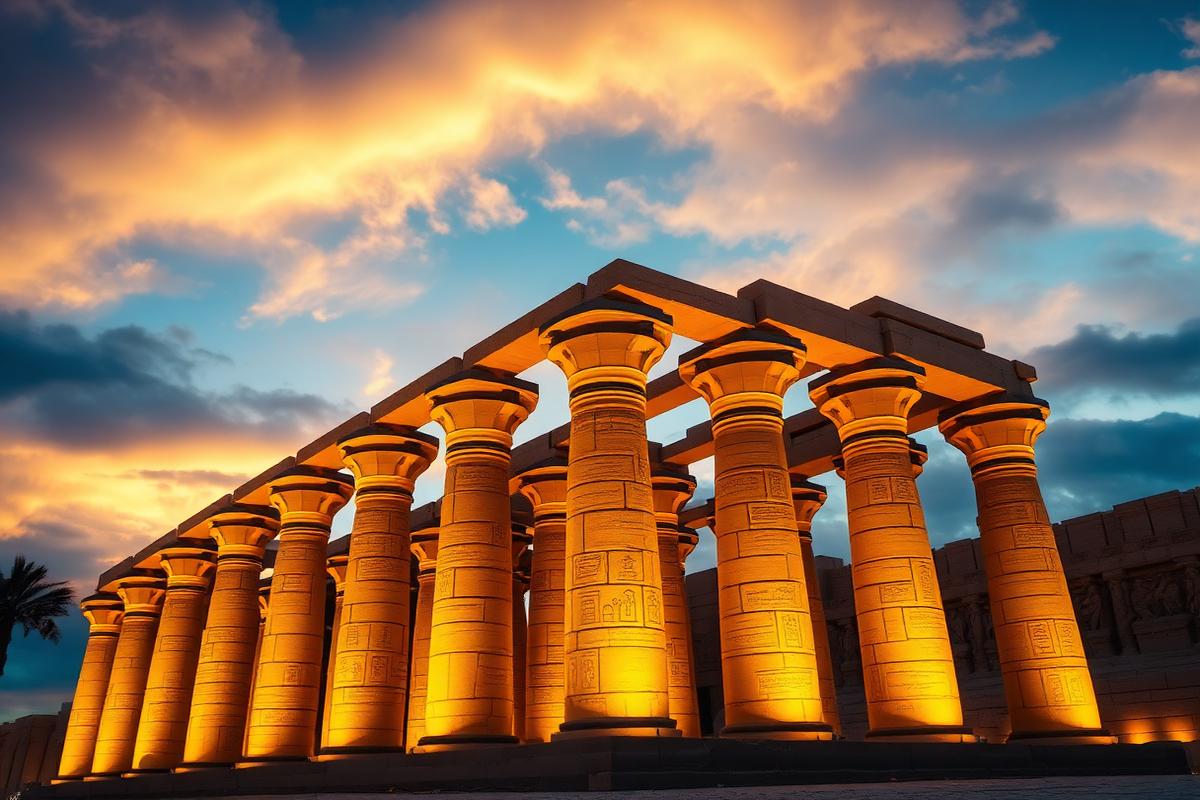 Luxor temple columns at dusk